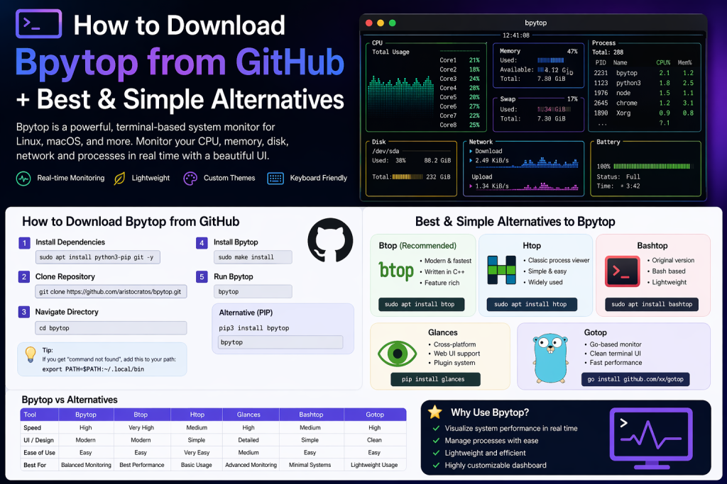 How to Download Bpytop from GitHub + Best & Simple Alternatives